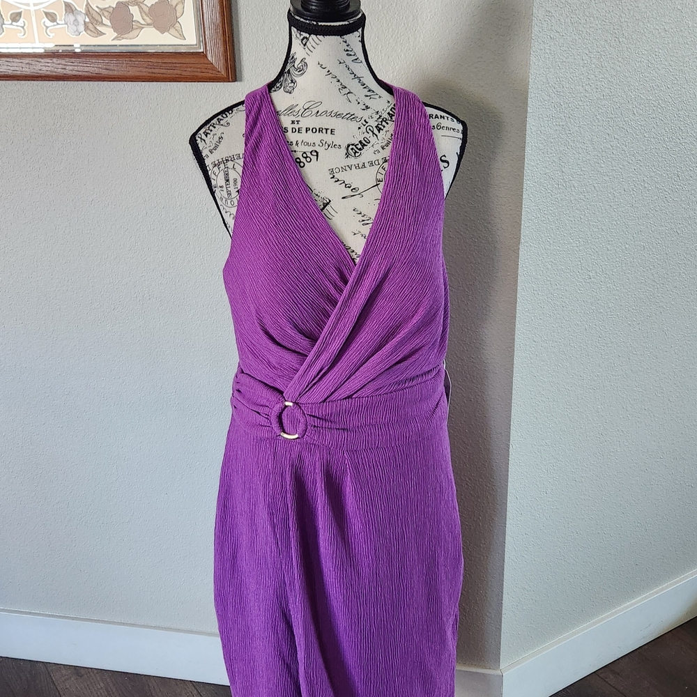 NWT Siena Bodycon Faux Wrap O Ring Dress Crepe Midi
